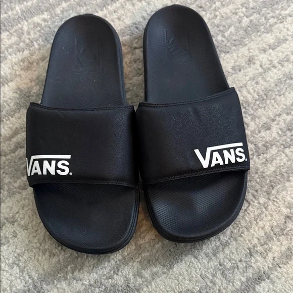 Vans Black Slide Sandals with White Logo Strap - Picture 1 of 2